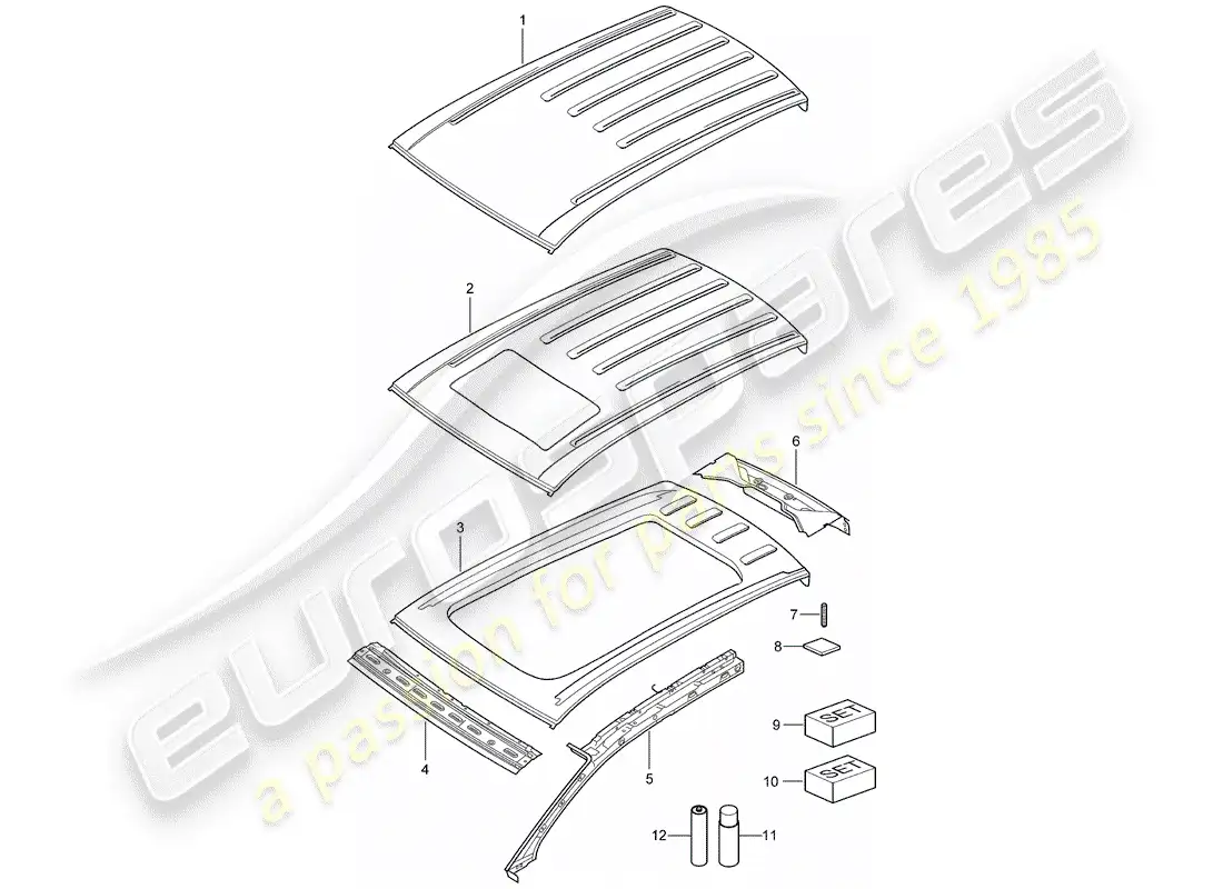 porsche 2009 (cayenne e1 9pa) roof part diagram