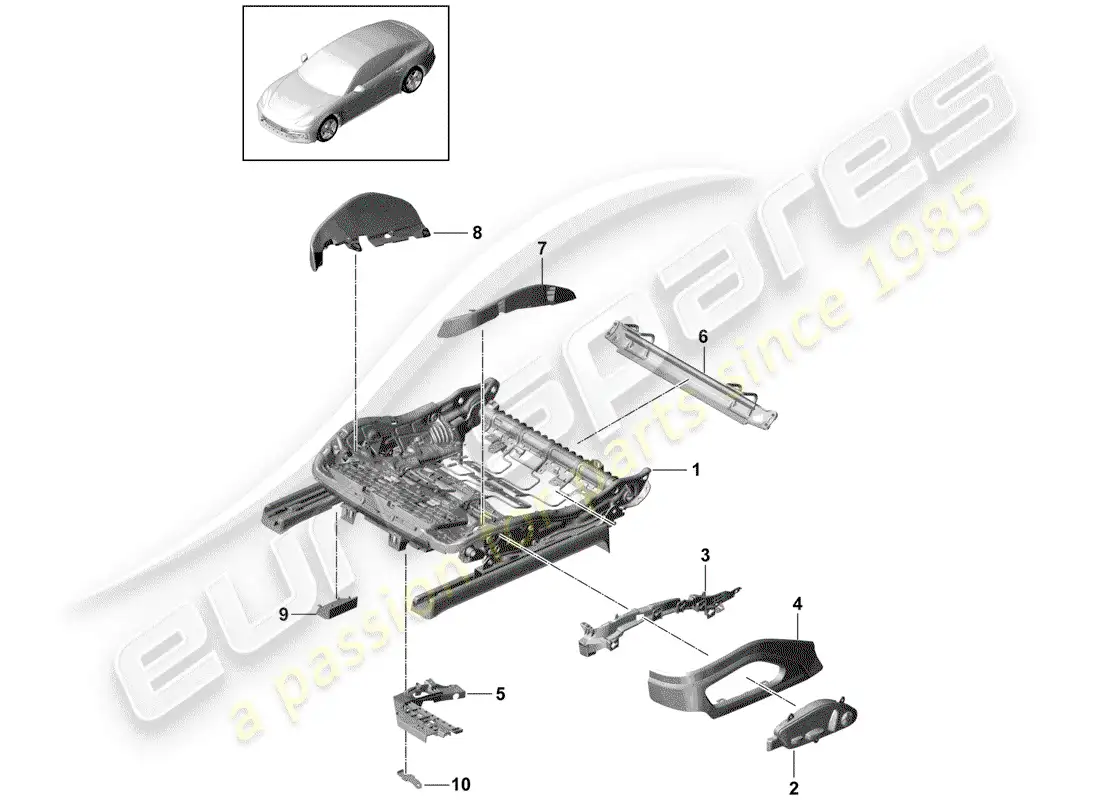 porsche 2017 (panamera 971-1) seat frame parts diagram