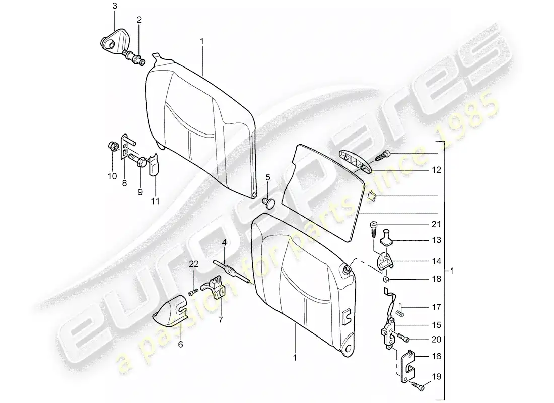 porsche 2009 997-2 turbo / gt2 emergency seat backrest parts diagram