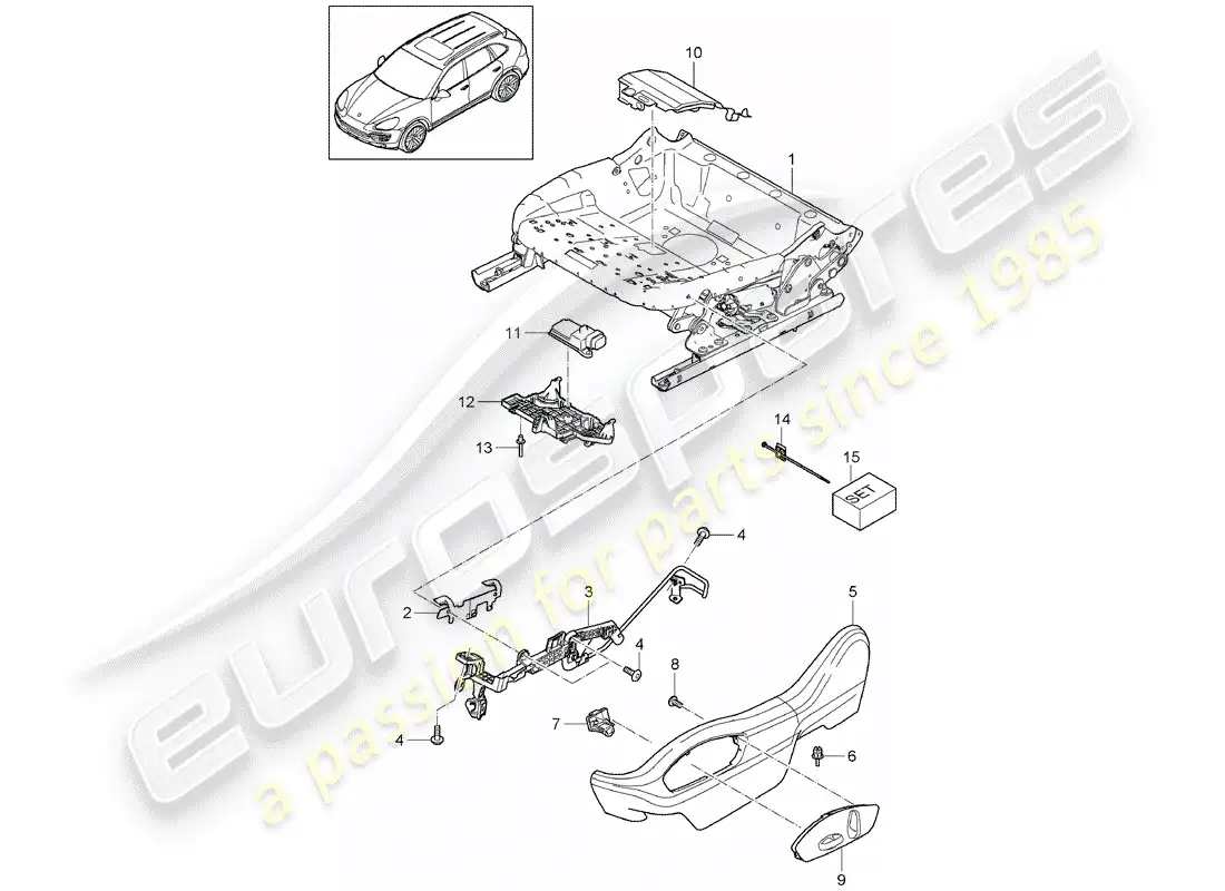 porsche 2016 (cayenne e2 92a) seat frame parts diagram