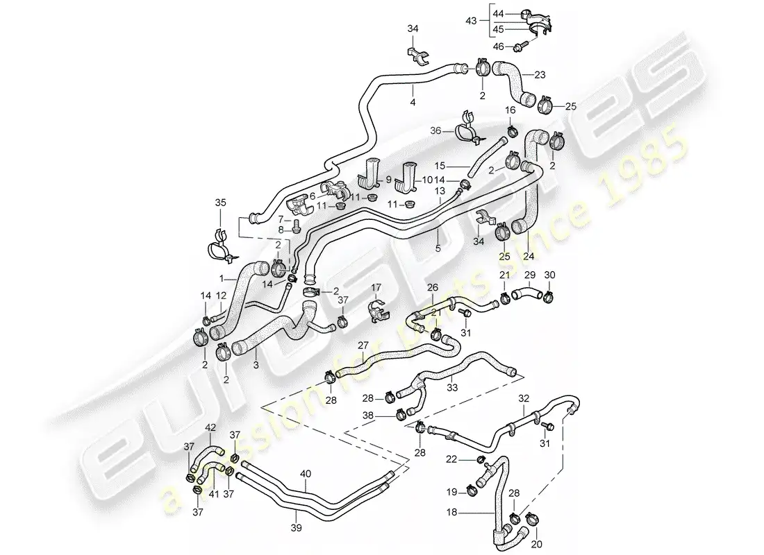 porsche 2003 (996) water cooling parts diagram