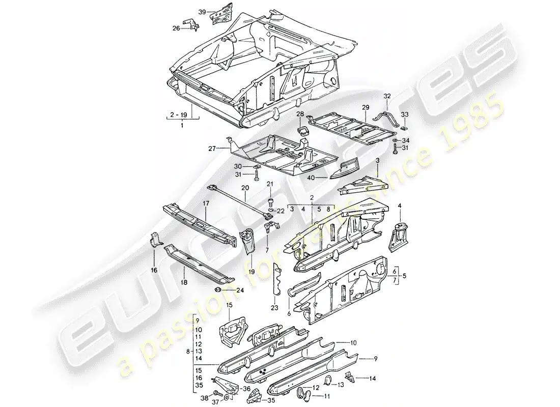 porsche 1993 (928) front end parts diagram