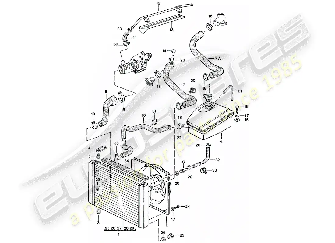 porsche 1982 (944) water cooling parts diagram