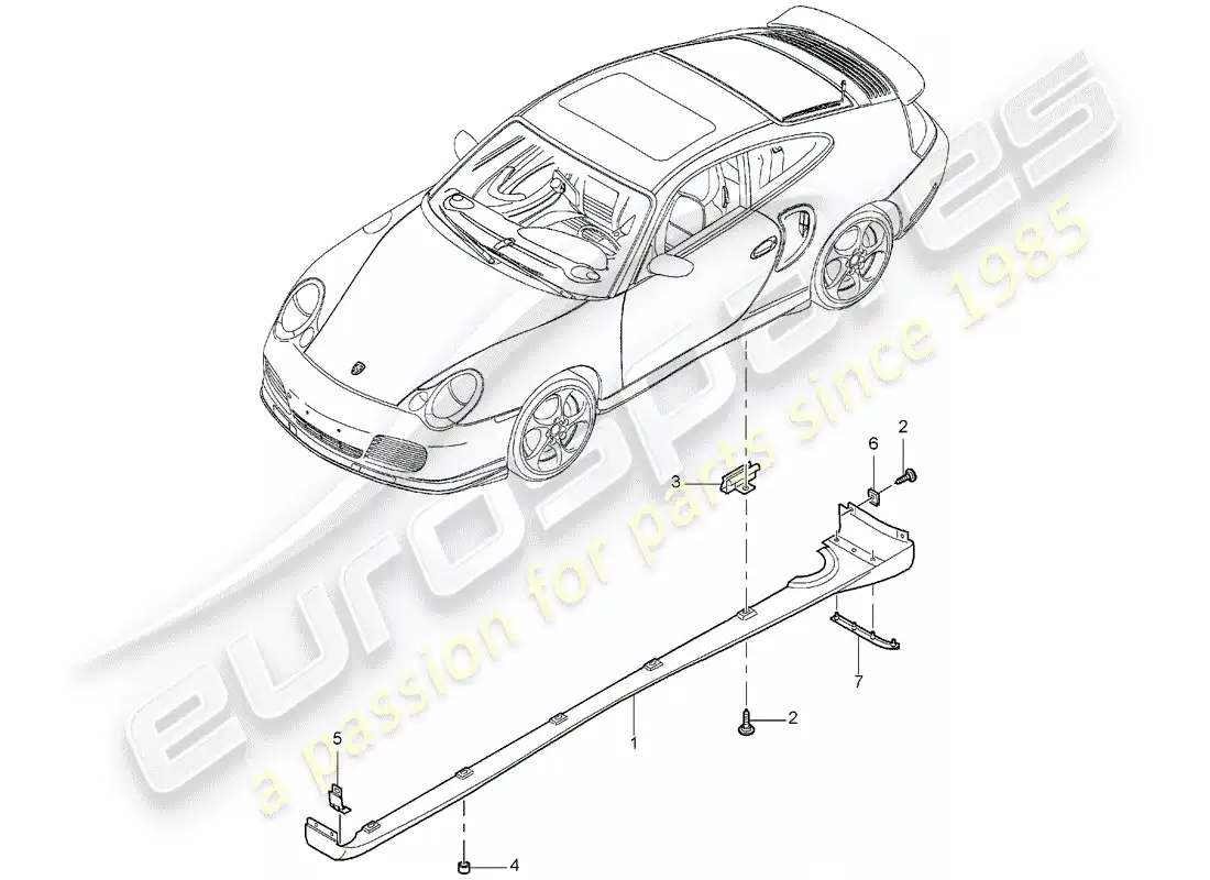 porsche 2005 (996 turbo / gt2) trim cover - sill - single parts parts diagram
