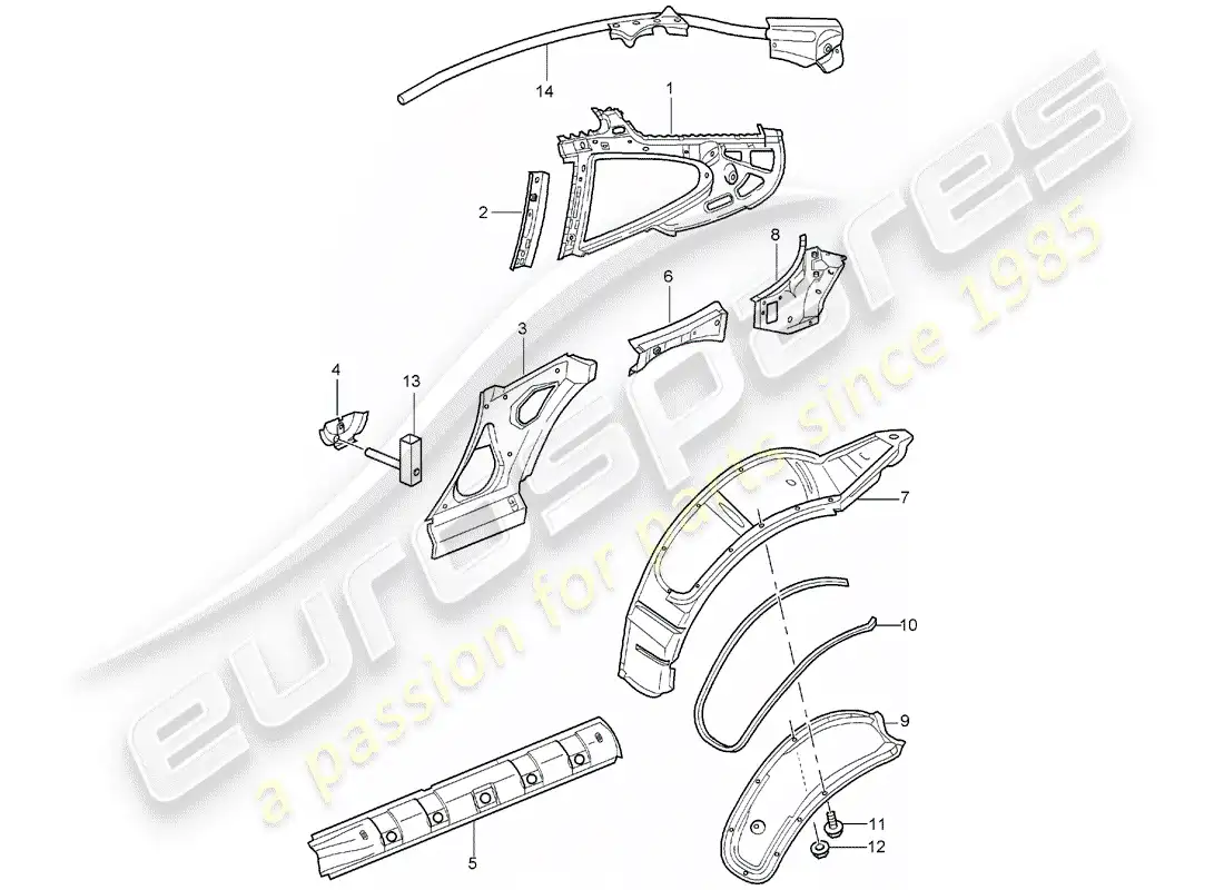 porsche 2005 (996 turbo / gt2) side panel parts diagram