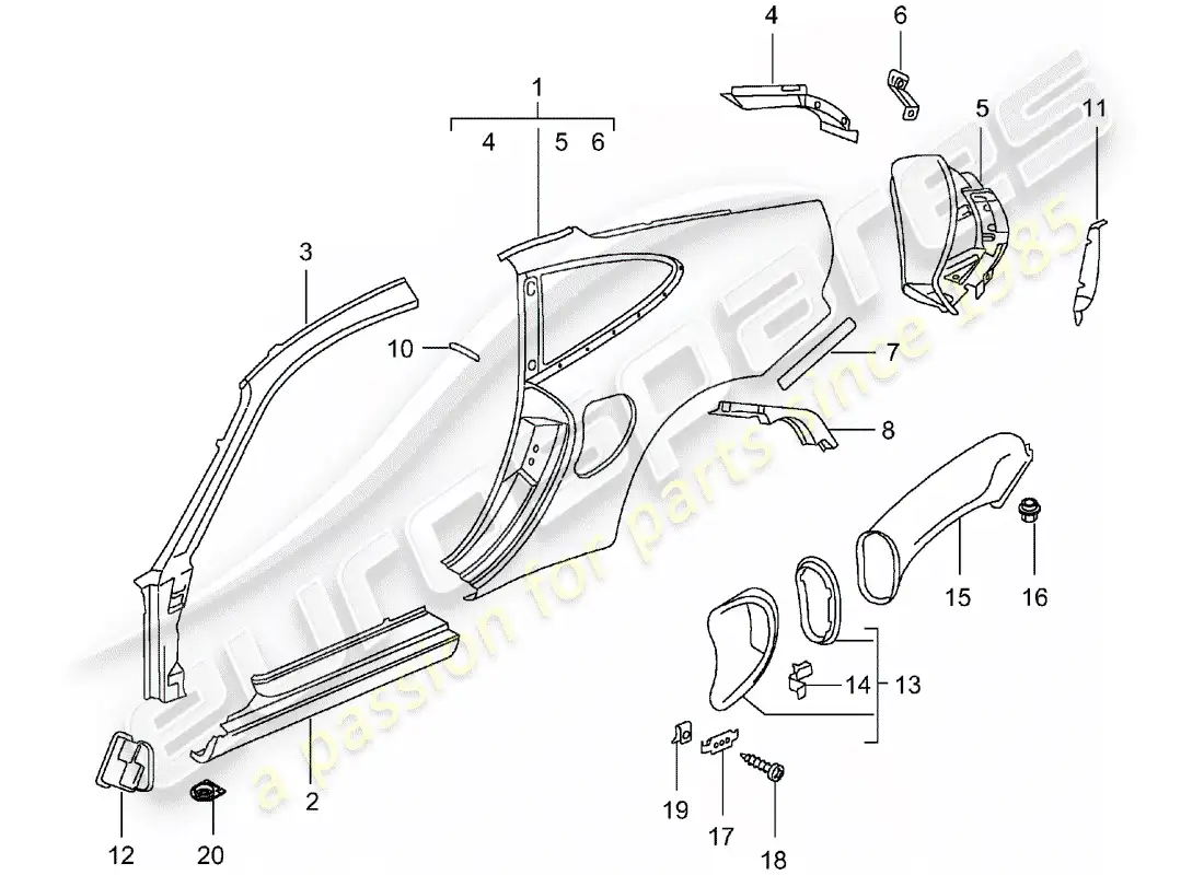 porsche 2005 (996 turbo / gt2) side panel parts diagram