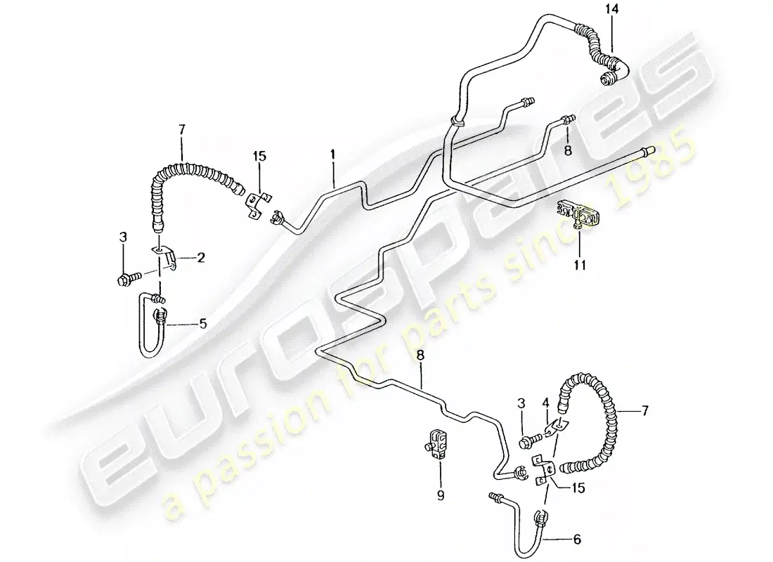 porsche 2001 (996 turbo / gt2) brake line - underbody - rear axle - vacuum line parts diagram