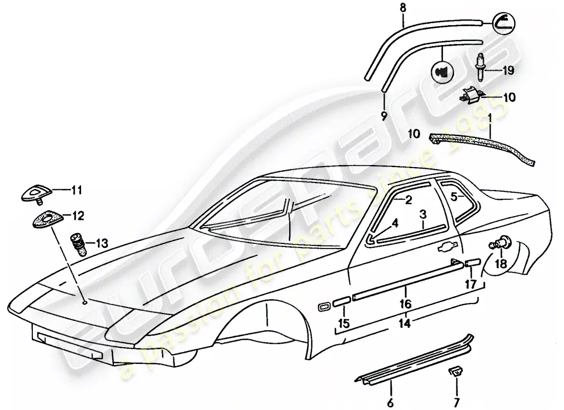 porsche 1991 (944) decorative moulding parts diagram