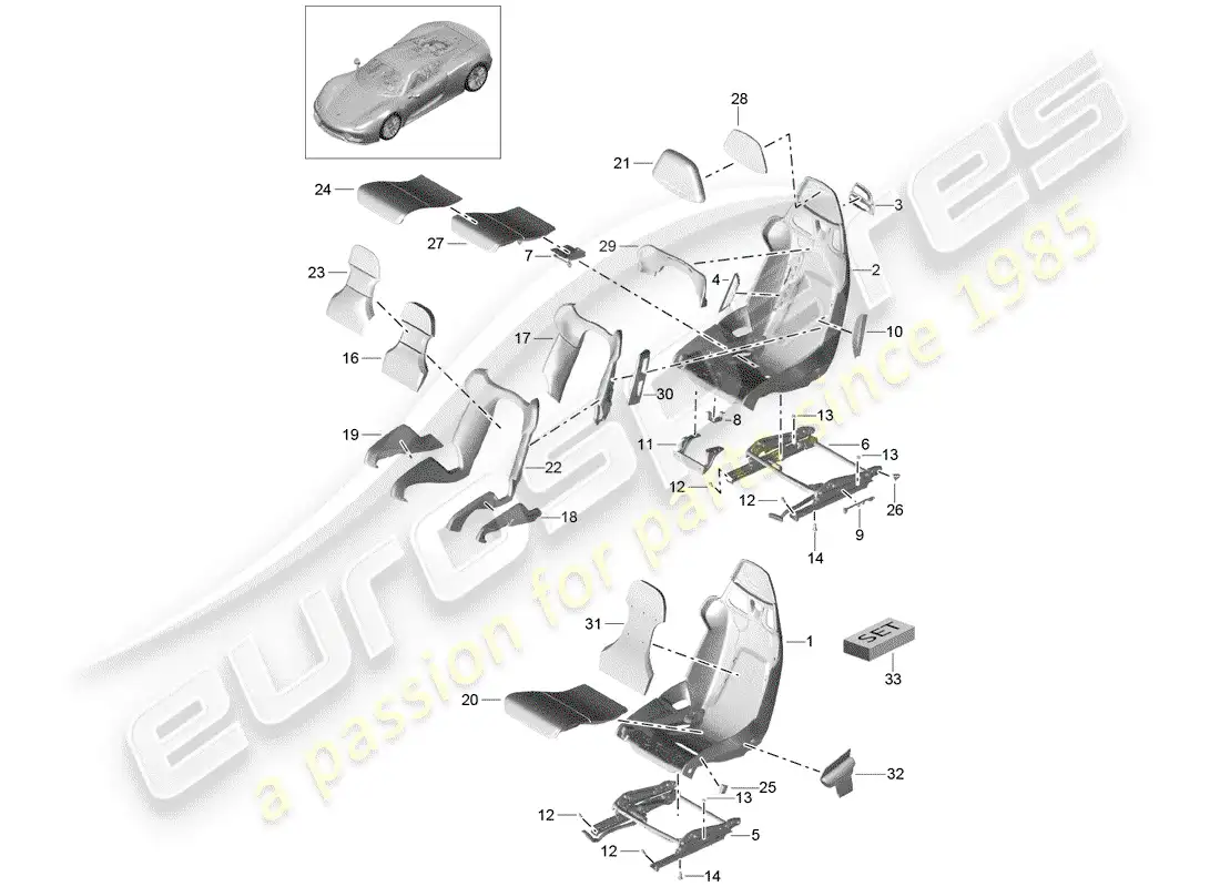 porsche 2015 (918 spyder) seat parts diagram