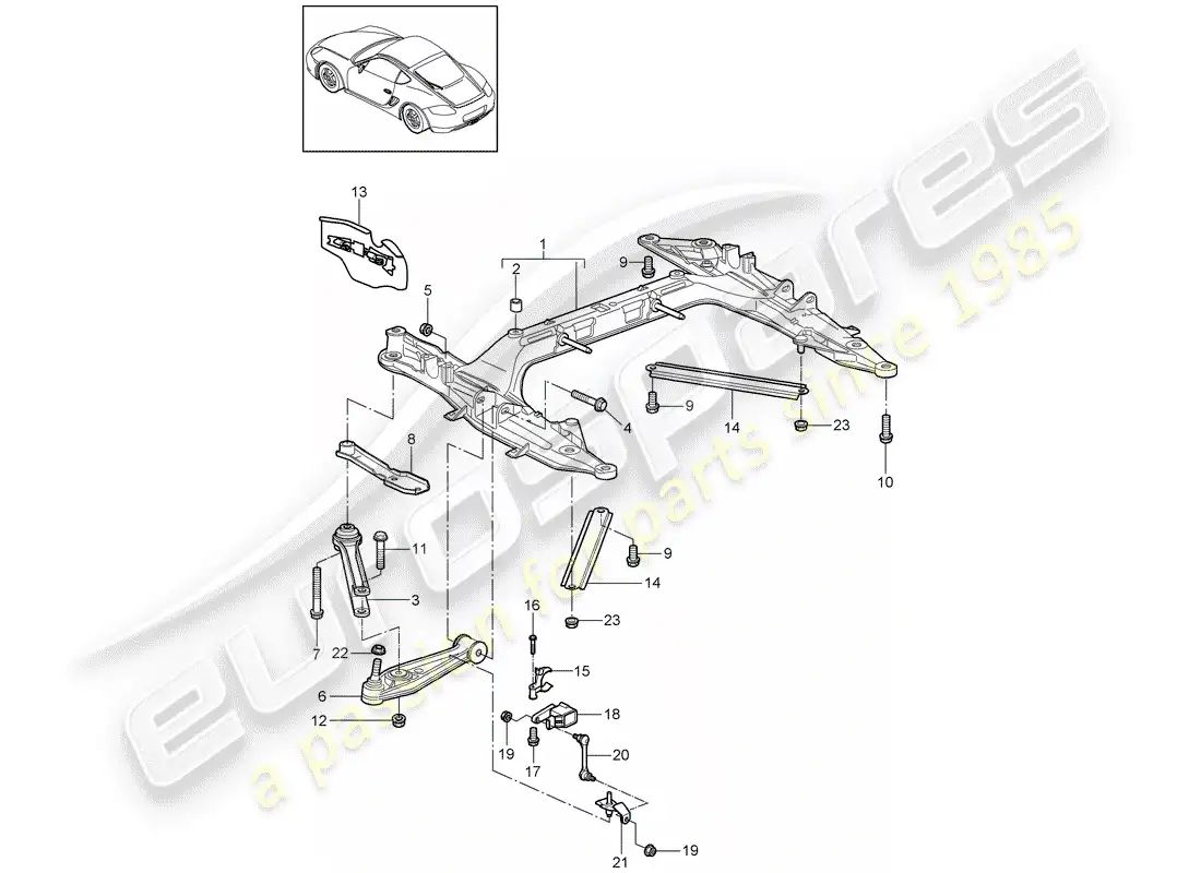 porsche 2009 (987 cayman) cross member parts diagram