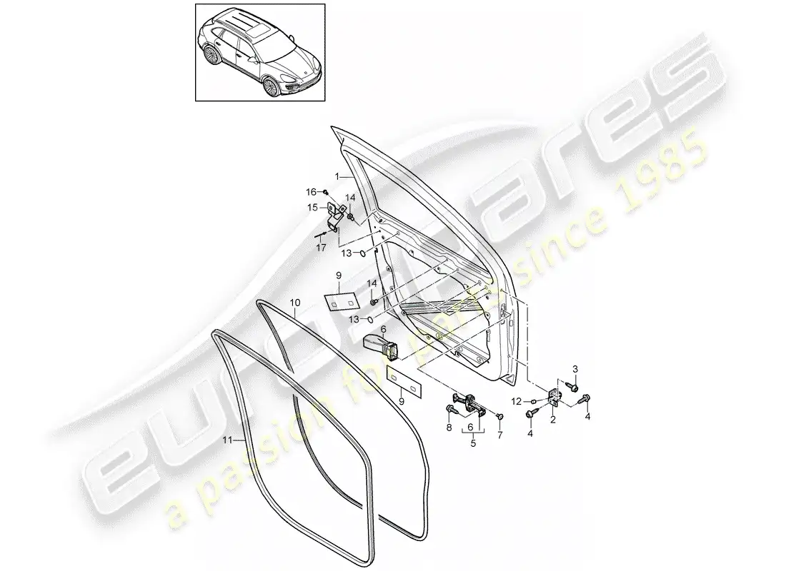 porsche 2012 (cayenne e2 92a) door shell parts diagram