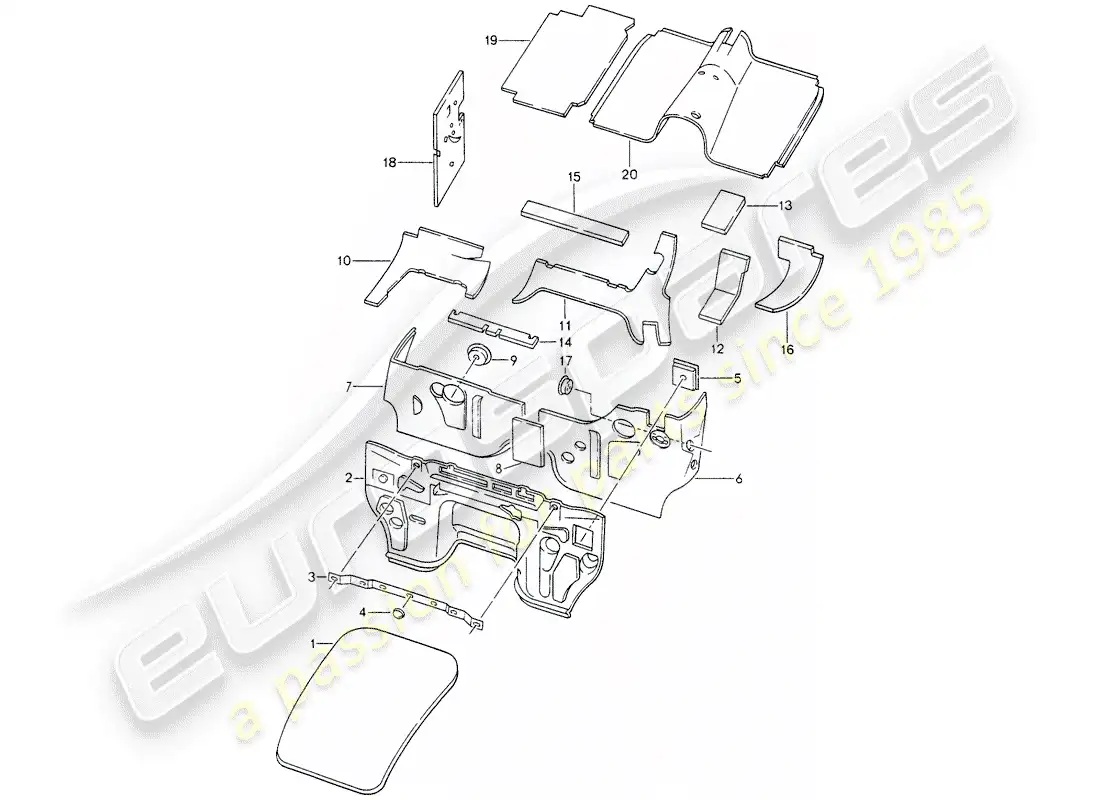 porsche 1989 (928) body shell - sound proofing 1 parts diagram