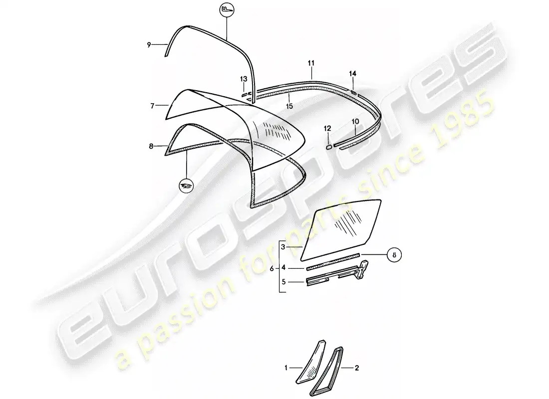 porsche 1985 (911) window glazing parts diagram