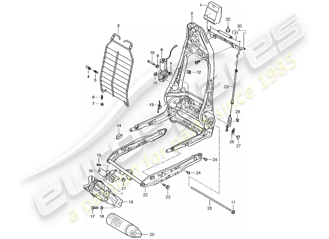 porsche 2001 (996 turbo / gt2) frame for seat - frame - backrest parts diagram