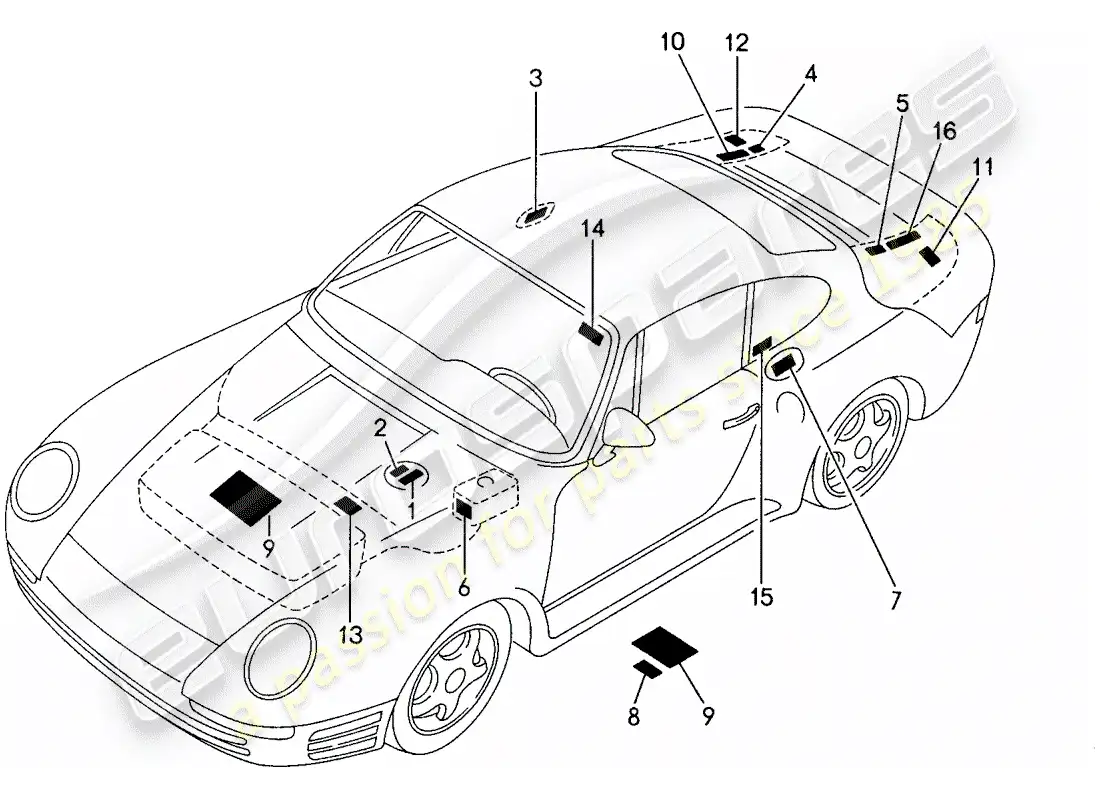 porsche 1987 (959) signs/notices parts diagram