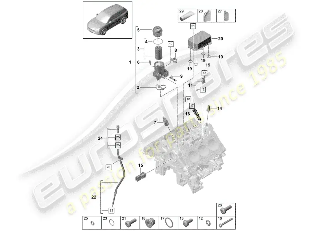 porsche 2020 (cayenne e3 9ya/9yb) oil filter part diagram