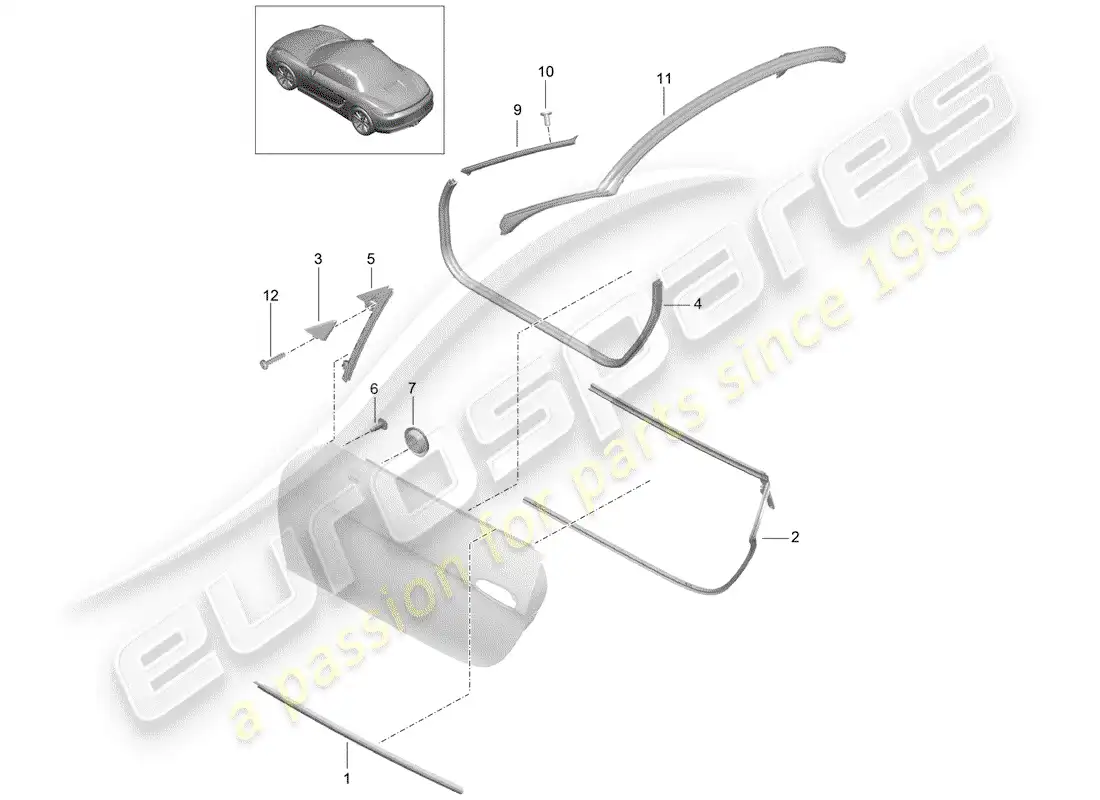 porsche 2016 (981 boxster) door seal parts diagram