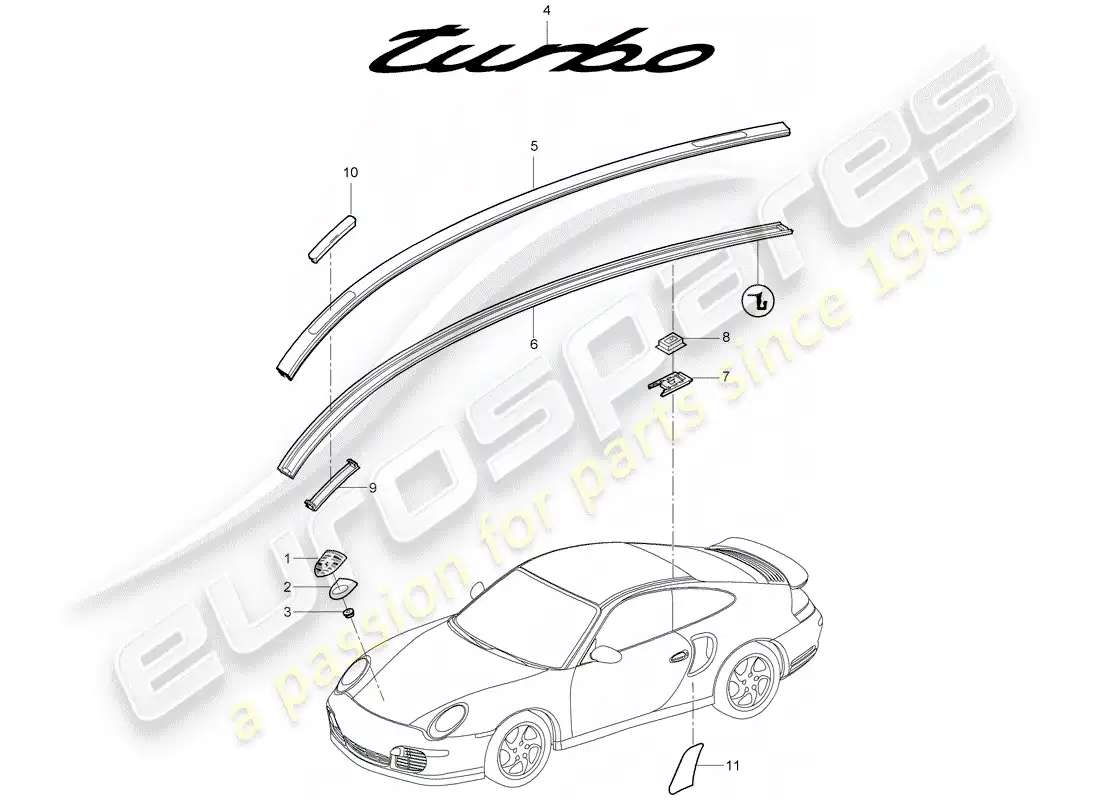 porsche 2009 997-2 turbo / gt2 nameplates parts diagram