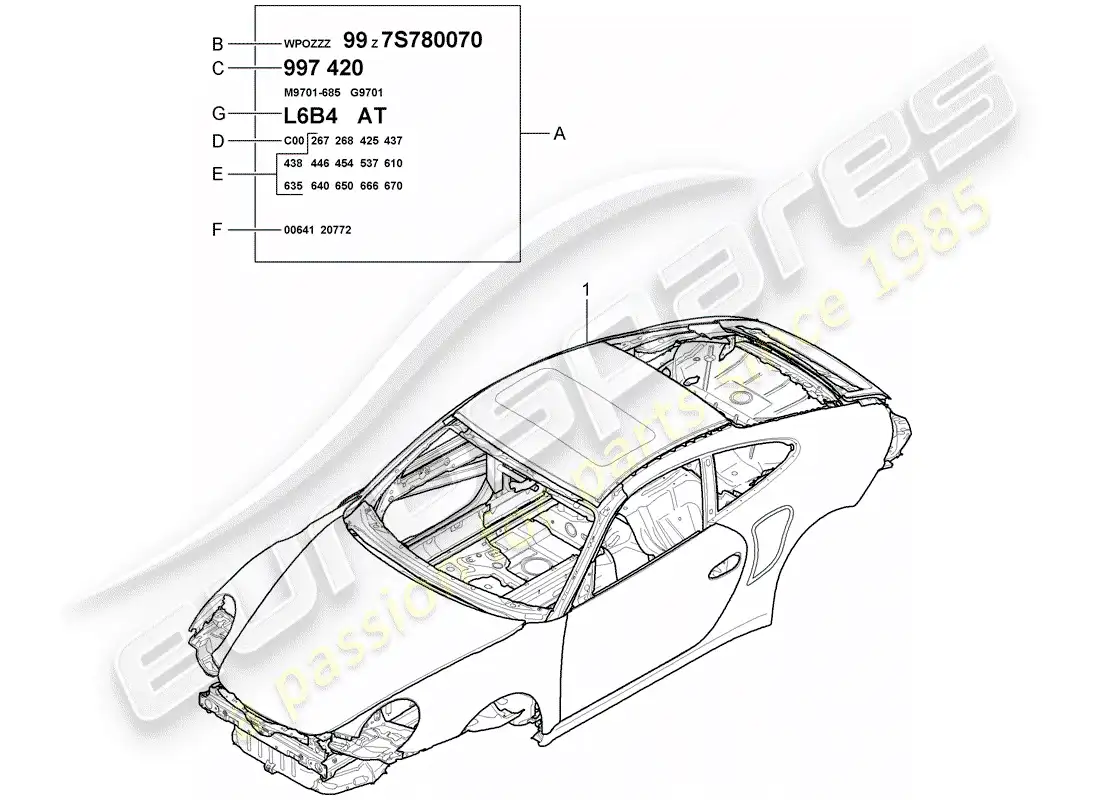porsche 2009 997-2 turbo / gt2 car body parts diagram