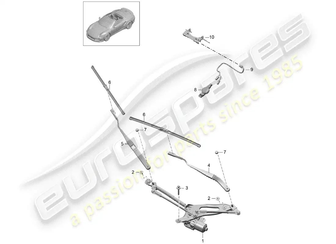 porsche 2016 (991-1 turbo) windshield wiper system compl. parts diagram