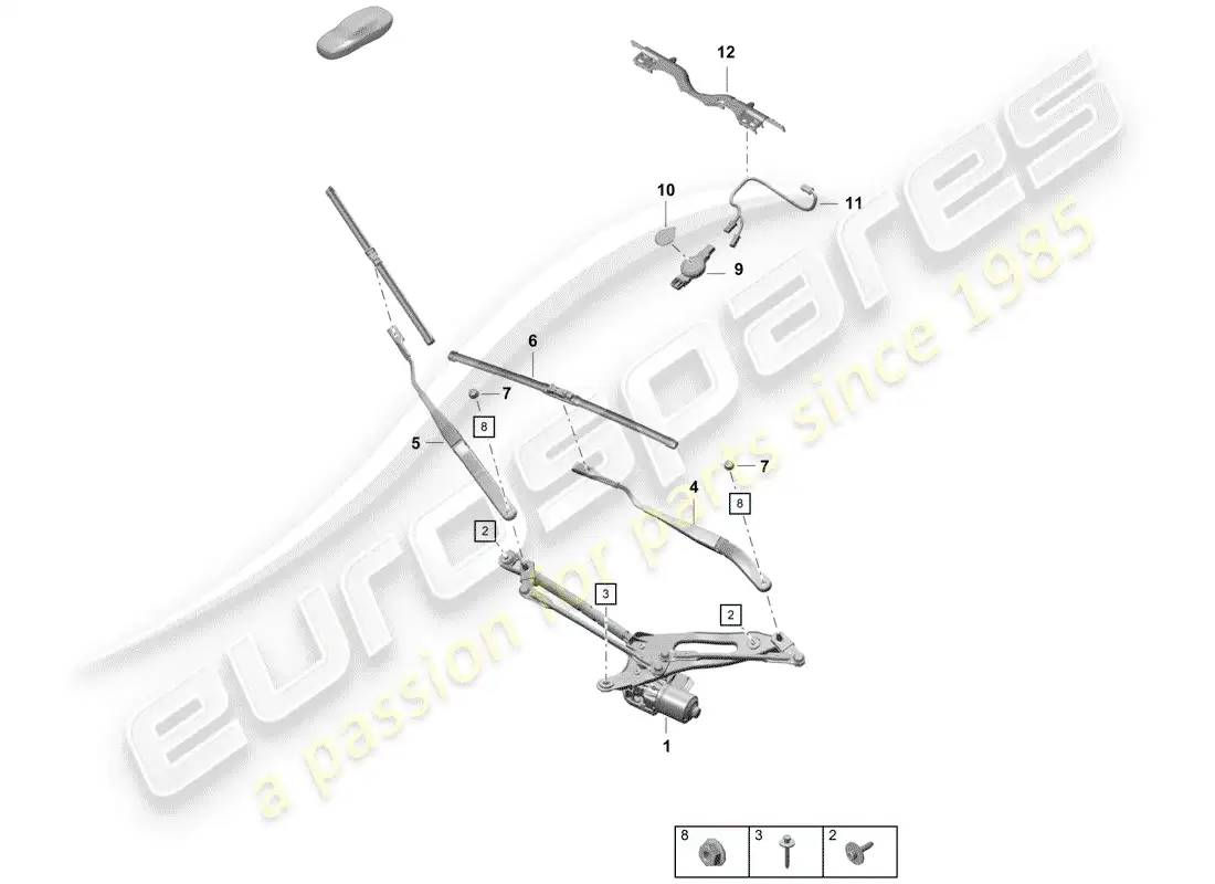 porsche 2020 (718 boxster spyder) windshield wiper system compl. parts diagram