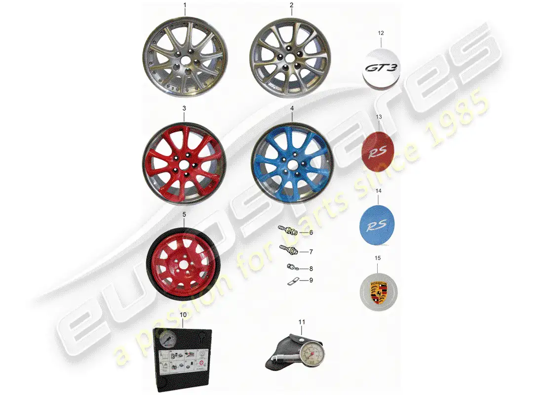 porsche 2002 (996 gt3) wheels parts diagram