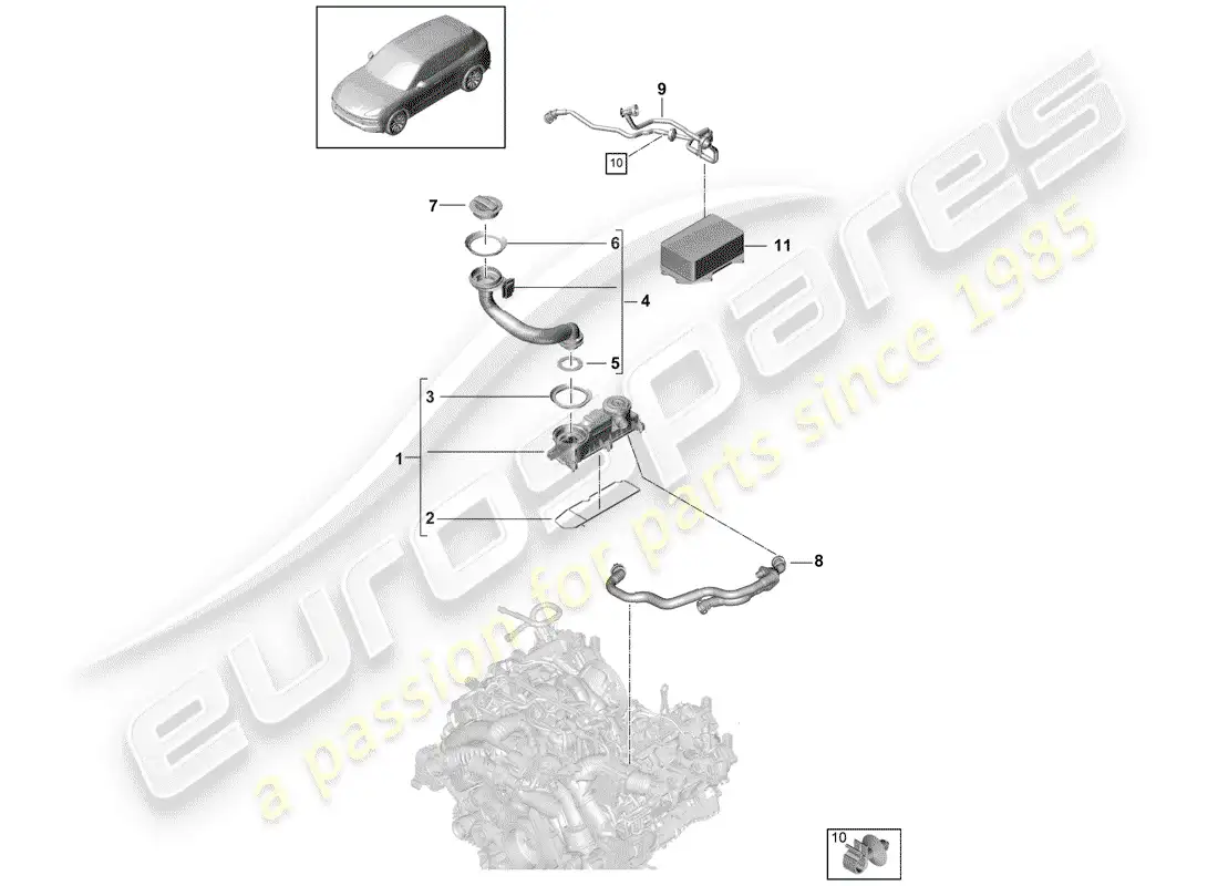 porsche 2020 (cayenne e3 9ya/9yb) ventilation for cylinder block parts diagram