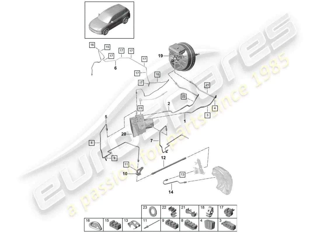 porsche 2020 (cayenne e3 9ya/9yb) brake line part diagram