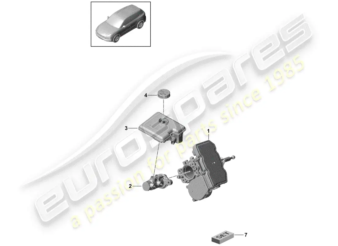 porsche 2020 (cayenne e3 9ya/9yb) tandem brake master cylinder part diagram