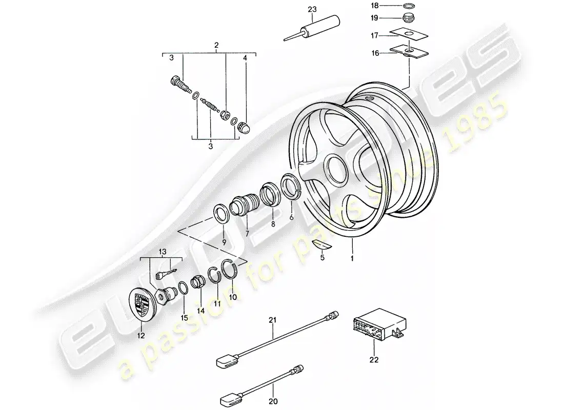 porsche 1987 (959) wheels - tyre - tire pressure control system parts diagram