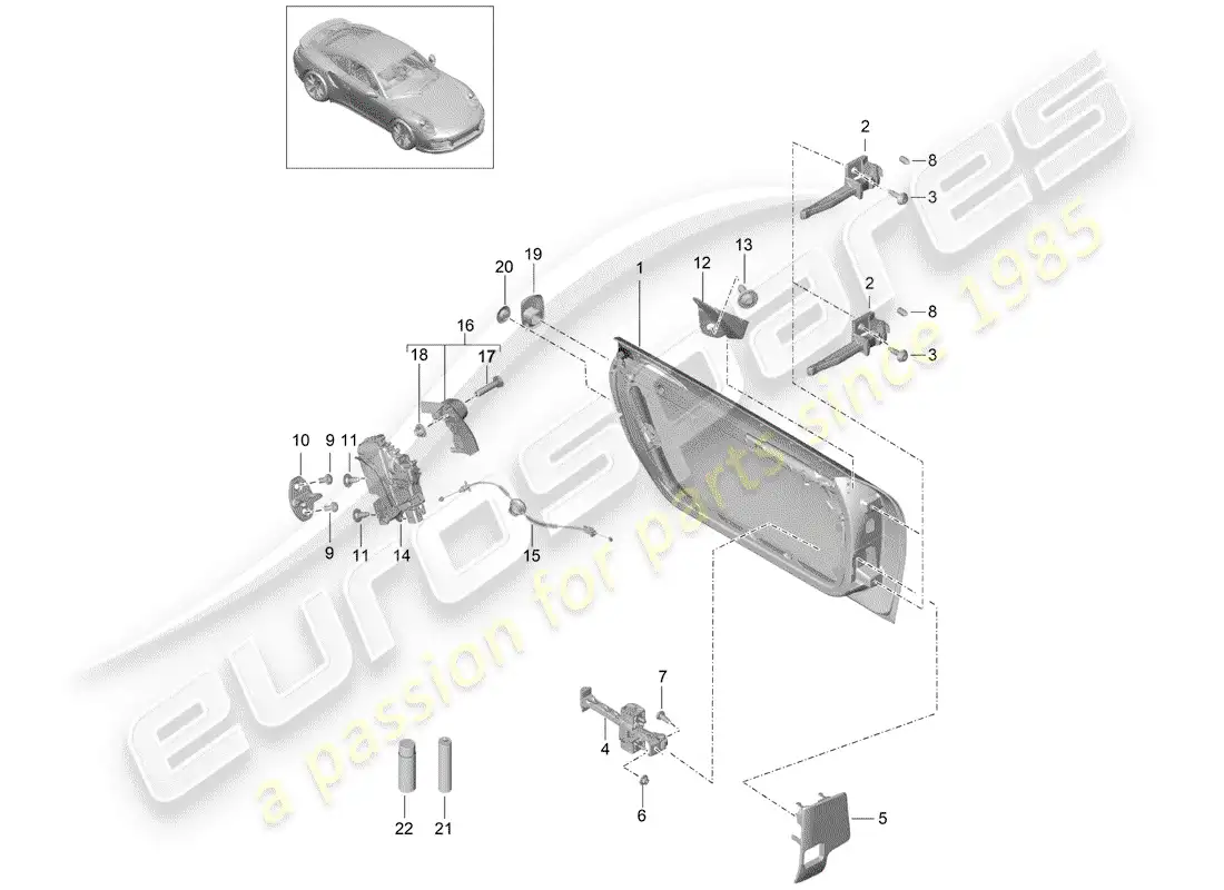 porsche 2016 (991-1 turbo) door shell parts diagram