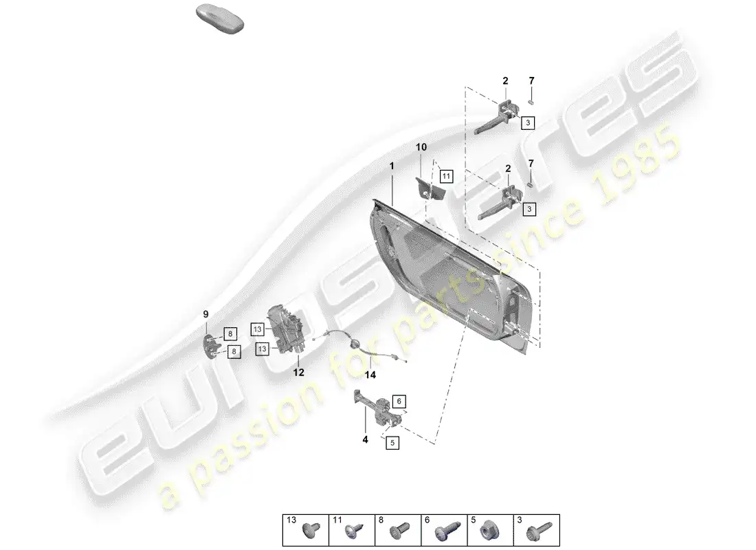 porsche 2020 (718 boxster spyder) door shell parts diagram