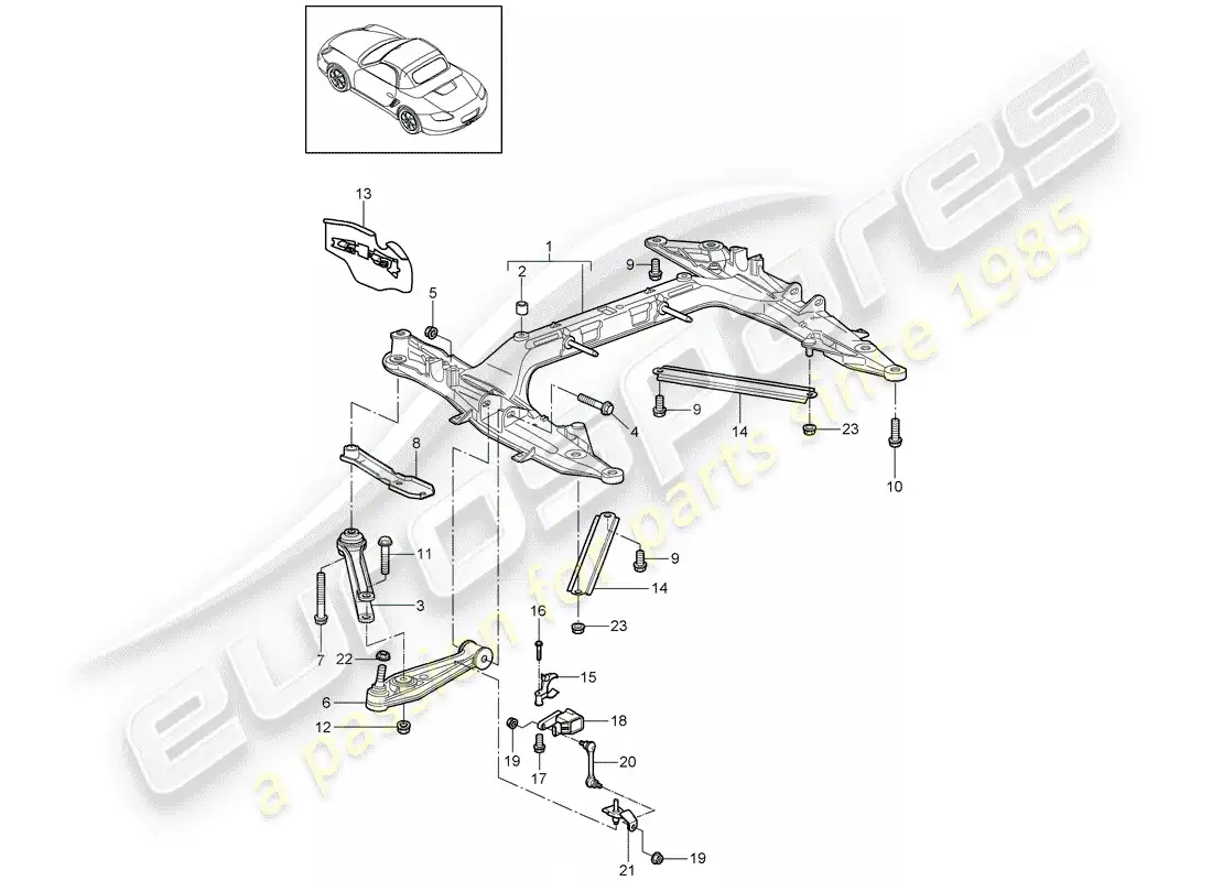 porsche 2010 (987 boxster) cross member parts diagram