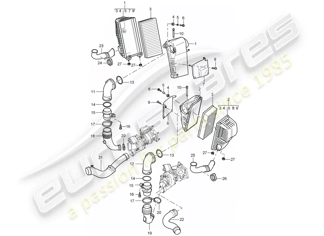 porsche 2005 (cayenne e1 9pa) air cleaner with connecting parts diagram