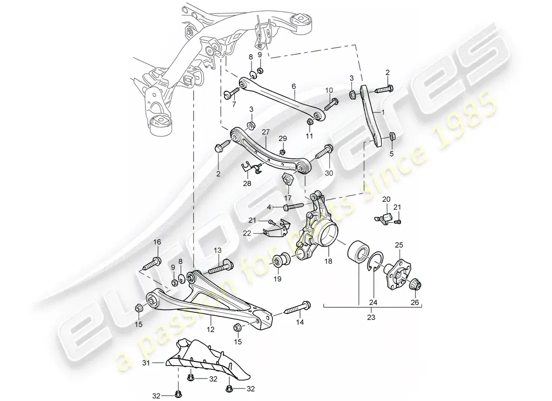 porsche 2005 (cayenne e1 9pa) rear axle parts diagram