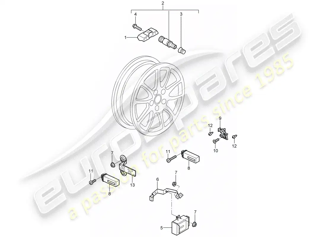 porsche 2009 (997-2 gt3) tire pressure control system parts diagram