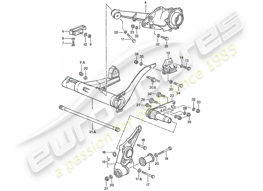 porsche 1990 (944) rear axle carrier - rear axle steering parts diagram