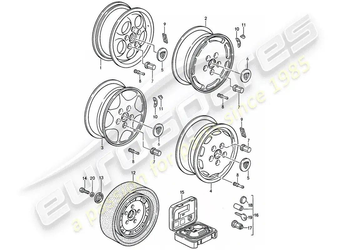 porsche 1989 (944) disc wheel parts diagram