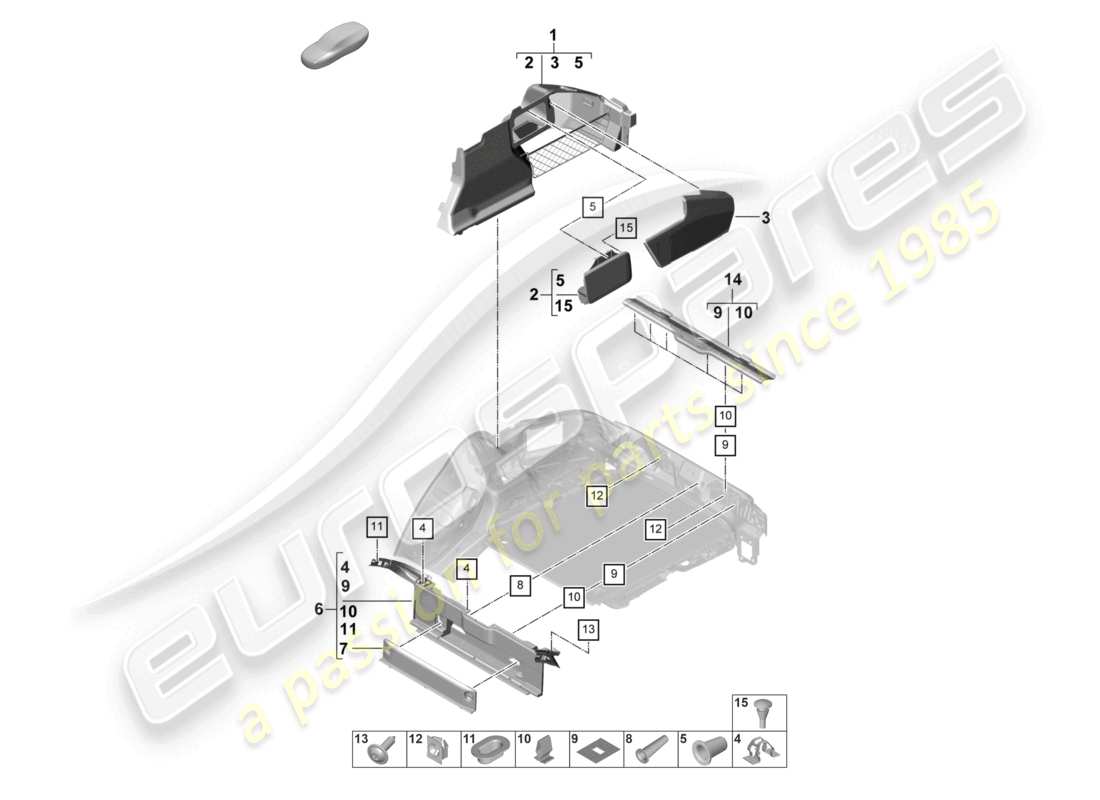 porsche 2024 (panamera 971-2) luggage compartment trim side part diagram