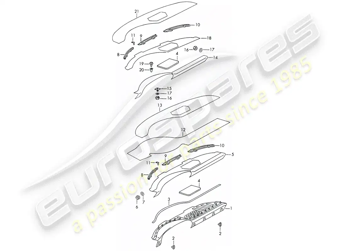 porsche 1967 (911/912) dashboard - dash panel trim - d >> - mj 1968 parts diagram