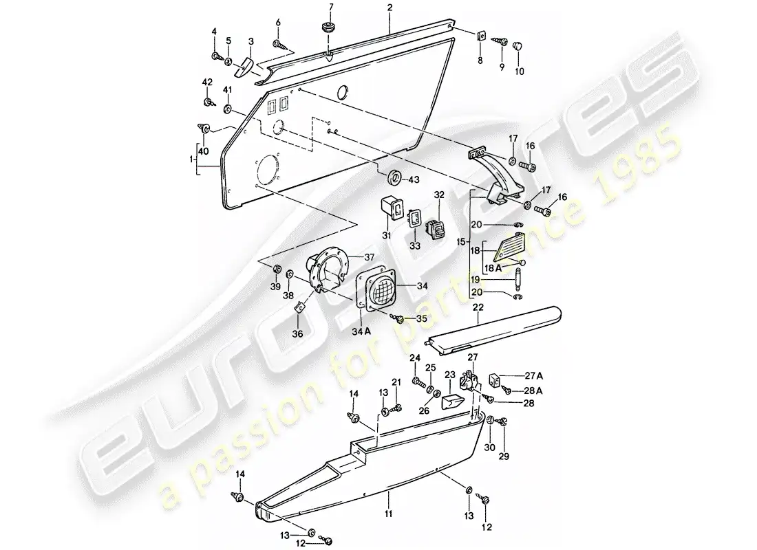 porsche 1987 (911) interior equipment - doors parts diagram