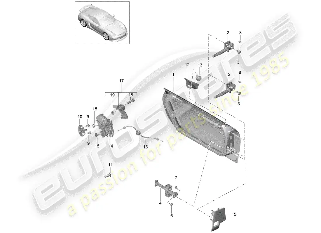 porsche 2016 (981 cayman gt4) door shell part diagram