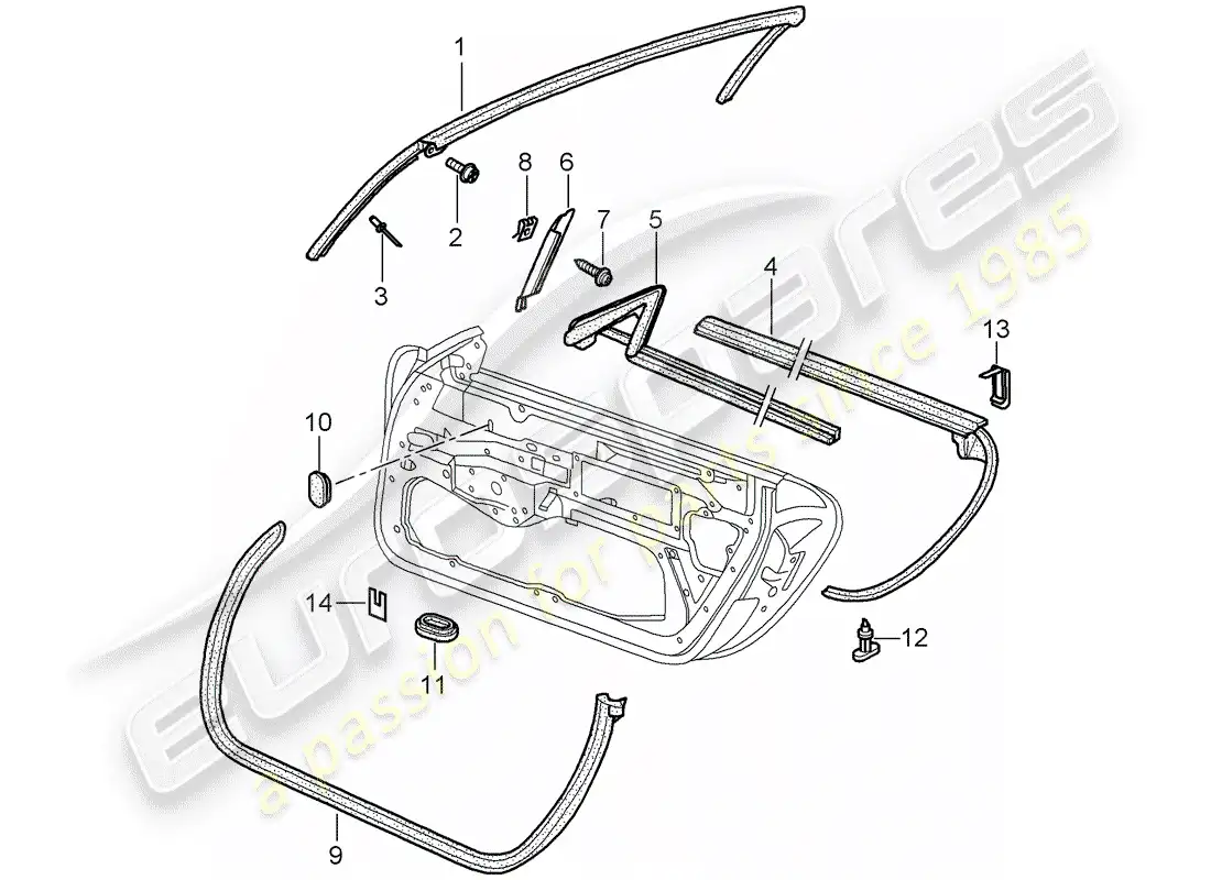 porsche 2001 (986 boxster) door seal - gasket - windshield frame parts diagram