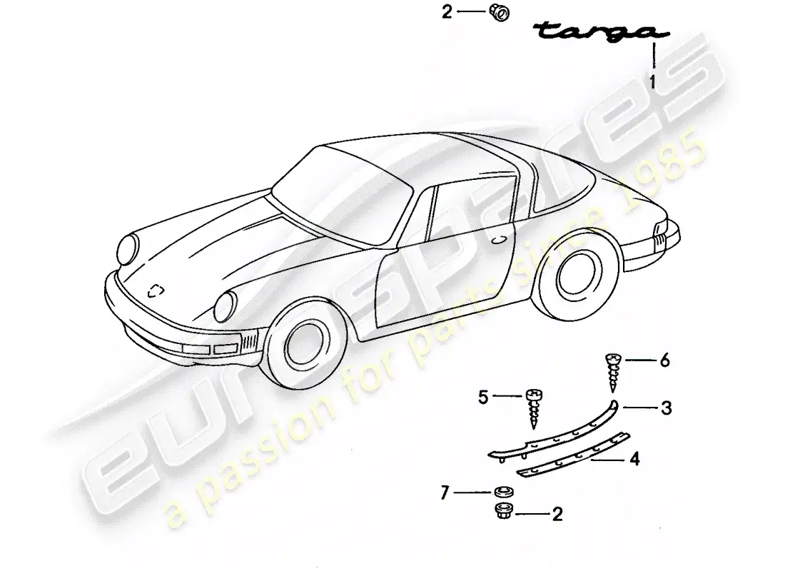 porsche 1987 (911) decorative fittings parts diagram