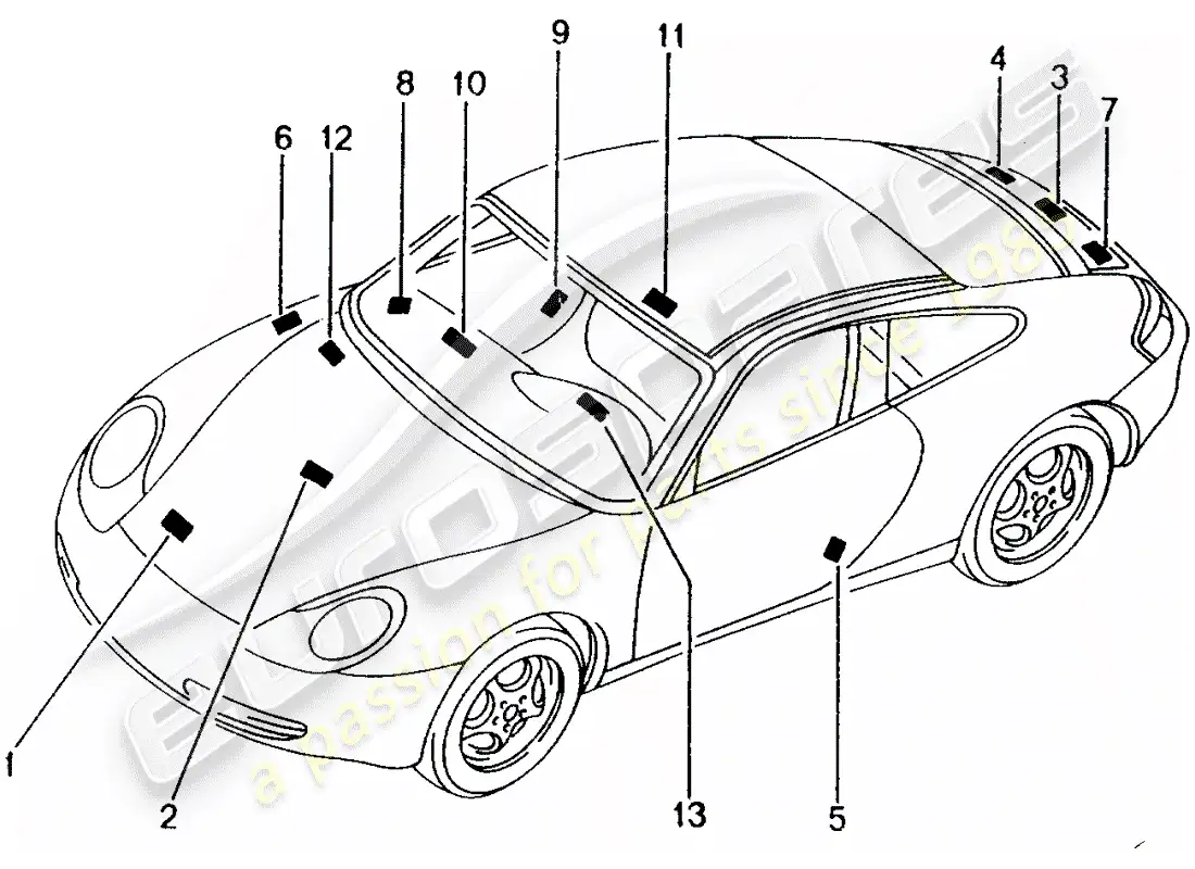 porsche 2002 (996) signs/notices parts diagram