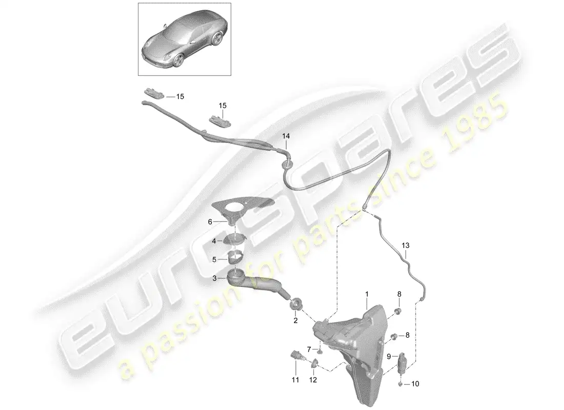 porsche 2014 (991-1) windshield washer unit parts diagram