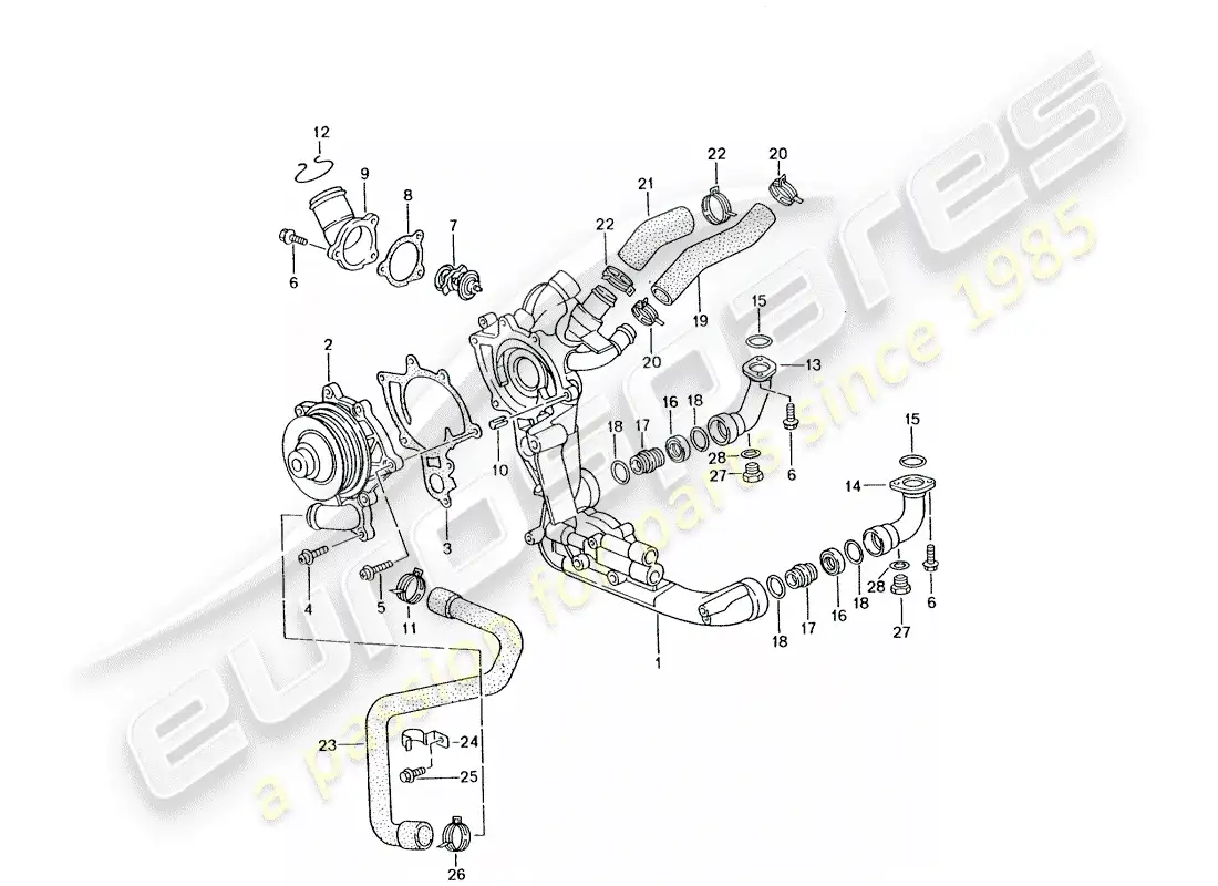 porsche 2003 (996 gt3) water pump - water pump housing parts diagram