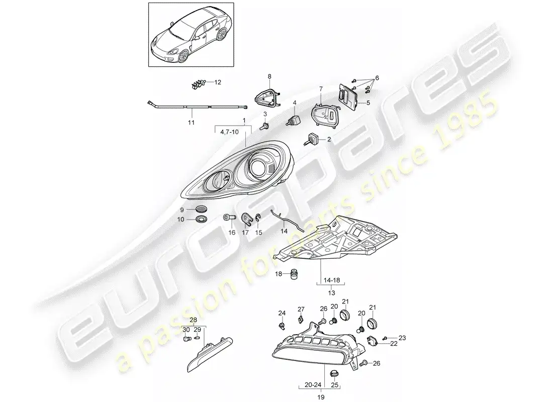 porsche 2015 (panamera 970) headlamp parts diagram