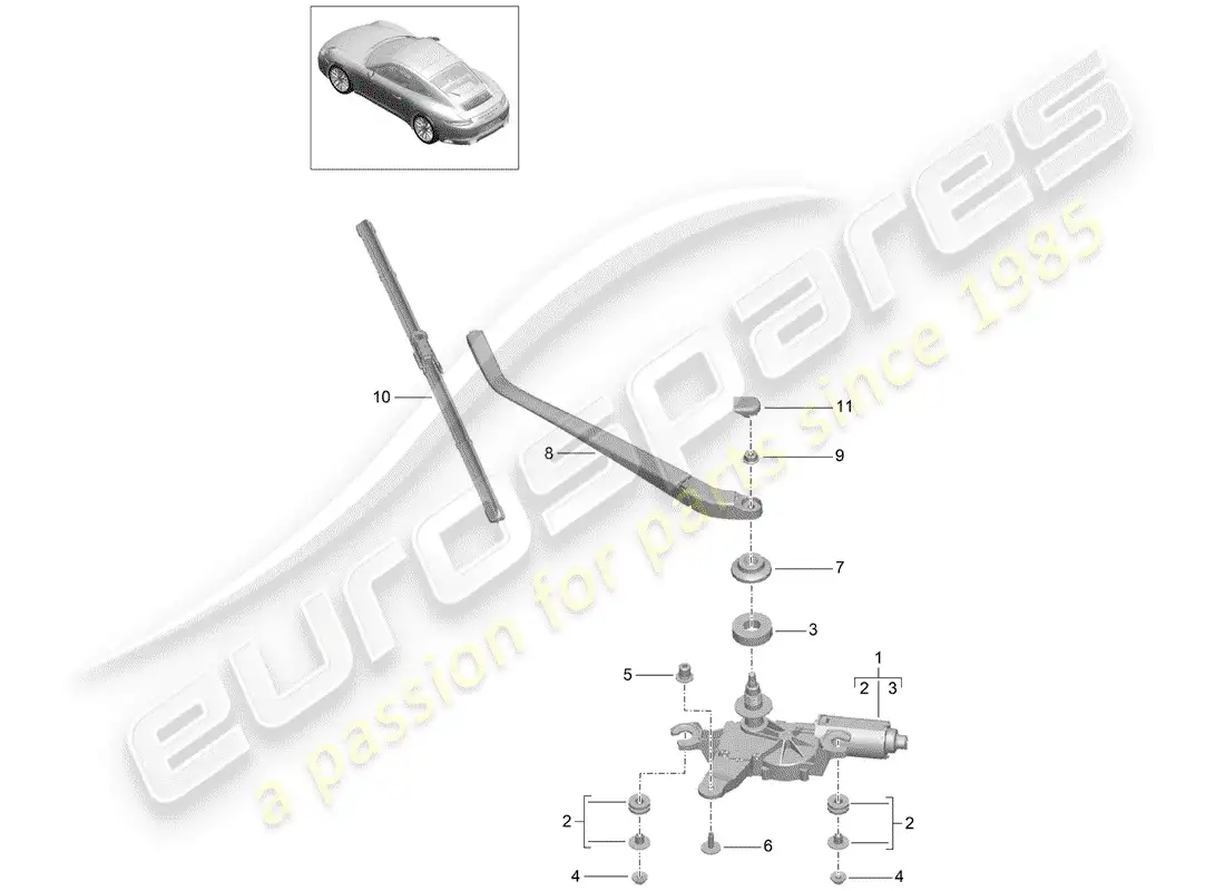 porsche 2017 (991-2) rear window wiper parts diagram