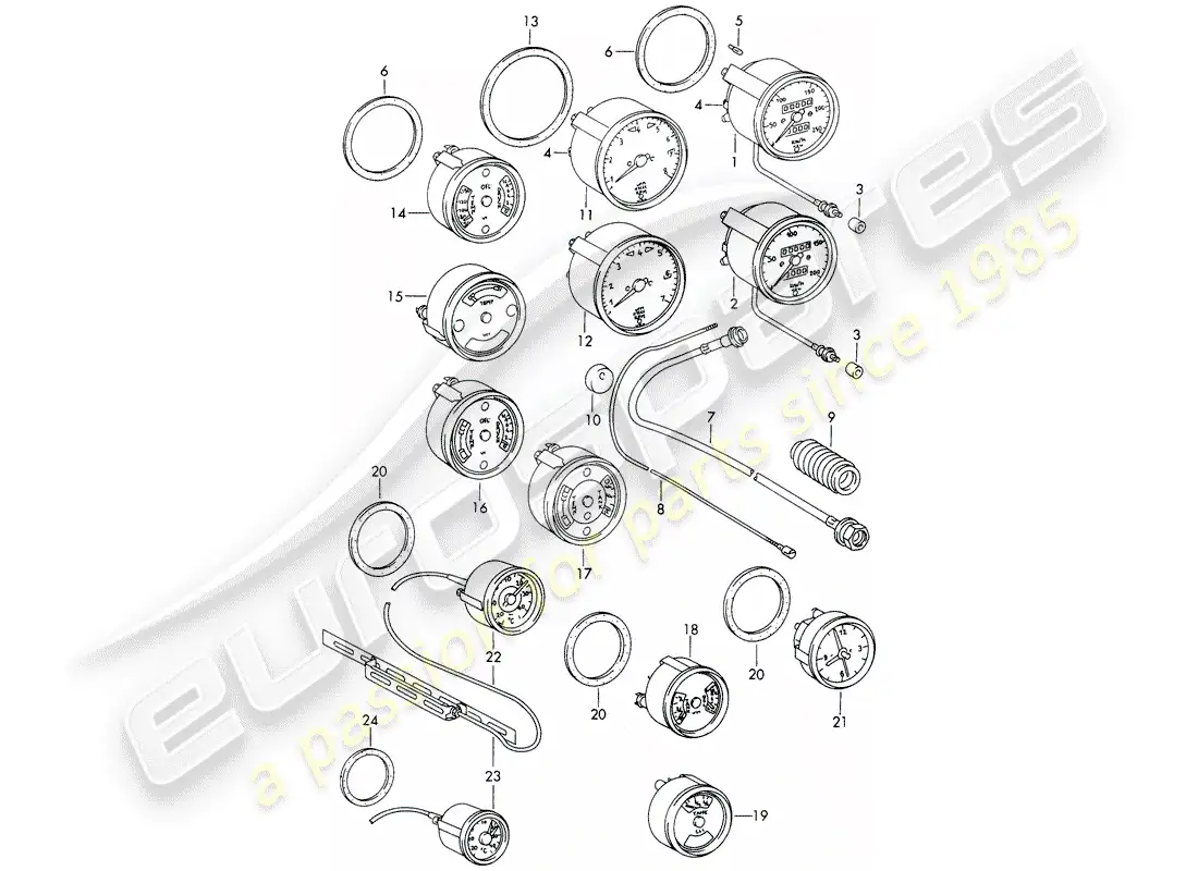porsche 1965 (911/912) instruments parts diagram